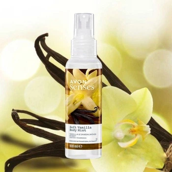 Освежающий лосьон-спрей для тела Avon с ароматом ванили и сандалового дерева «Нежная ваниль» 100 мл