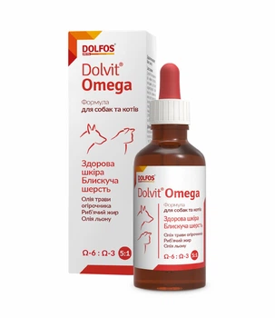 Витаминно-минеральная кормовая добавка Dolfos Dolvit Omega для кожи и шерсти собак и кошек 50 мл 1409-50