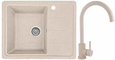 Мойка кухонная, гранитная, прямоугольная Valetti 28R 620х500х210мм Бежевая + смеситель