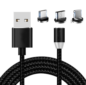 Магнитный кабель X-Cable 3в1 (Type-C, Micro USB, Lighting) / Круглый 360 градусов / Черный