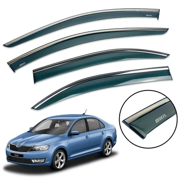 Дефлекторы окон (ветровики) DEFL для Skoda Rapid 2012+ / Seat Toledo 2012+ Sedan с хром полоской накладные 4 шт.
