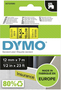 Taśma etykietowa Dymo S0720580 D1 12 mm x 7 m Yellow/Black (5411313450188)