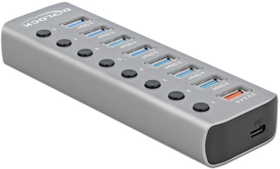 USB-хаб Delock USB 5 Gbps Hub with 7 Ports + 1 Fast Charging Port + 1 USB-C PD 3.0 Port Grey (4043619632640)