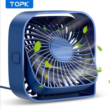 Портативний USB вентилятор TOPK, тиха робота 3 швидкості, працює від павербанка і мережі