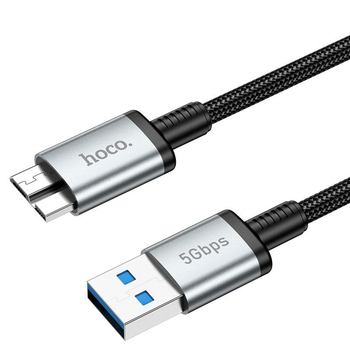 Кабель USB-A на USB Micro-B Hoco для жестих дисков HDD/SSD (USB 3.0, 5 Гбит, 0,5m). Black