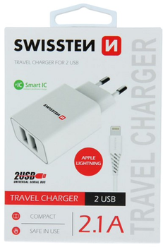 Зарядний пристрій Swissten Smart IC 10W 2 x USB-A + кабель Lightning Mfi Grey (22057000)