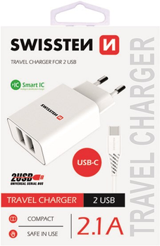 Ładowarka Swissten Smart IC 10W 2 x USB-A + kabel USB-C White (22053000)