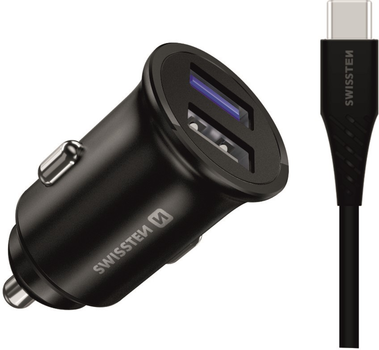 Ładowarka samochodowa Swissten Huawei Supercharge 2 x USB-A 32.5W + kabel USB-C 1.2 m Black (20116100)