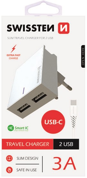 Ładowarka Swissten USB-A + kabel USB-C 15W White (22043000)