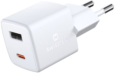 Зарядний пристрій Swissten GaN USB-C + USB-A 30W White (22056100)