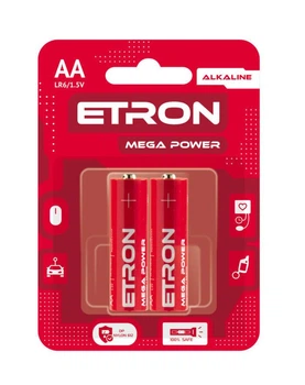 Батарейки ETRON Mega Power AA (LR6) 2 шт. — потужні алкалинові батарейки підвищеної ємності