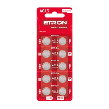 Батарейки ETRON Mega Power AG13 (LR44) 10 шт. — мощные алкалиновые кнопочные батарейки для часов и гаджетов
