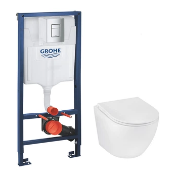 Комплект 4 в 1: Інсталяція Grohe Rapid SL 3 в 1 38772001 + Унітаз безобідковий Kroner Harz WHI493736 RIMLESS