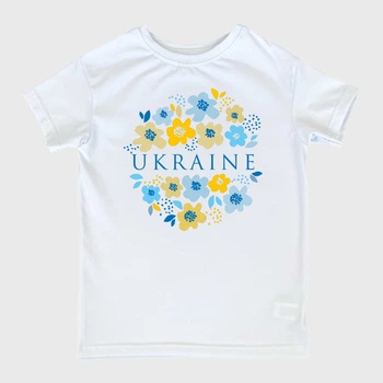 Підліткова патріотична футболка для дівчинки Спиногриз Ukraine коло квіти №10-00661 158 см Біла (ROZ6501031631)