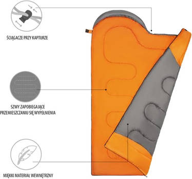 Спальний мішок Nils Camp NC2008 Розмір L Сіро-помаранчевий (5907695546460)