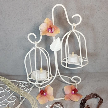 Подсвечник металлический Decorart Клетка качеля 2 32x24 см белый