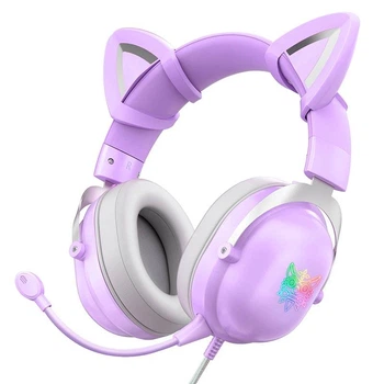 Наушники игровые с ушками кошачьими ONIKUMA X11 Gaming CAT with LED фиолетовые