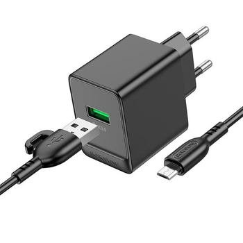 Сетевое зарядное устройство для телефона блок Borofone кабель Micro USB Erudite BAS12A |1USB, 18W/3A, QC3.0|