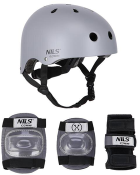 Zestaw Nils Extreme kask dla dziecka MR290 + ochraniacze H230 Szary M (5907695553703)