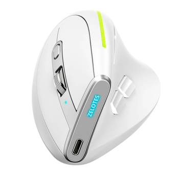 Вертикальная беспроводная компьютерная мышь ZELOTES F-36 с Bluetooth / 2.4G, 8 кнопок, 730 мАч, белая "G" (87232904)