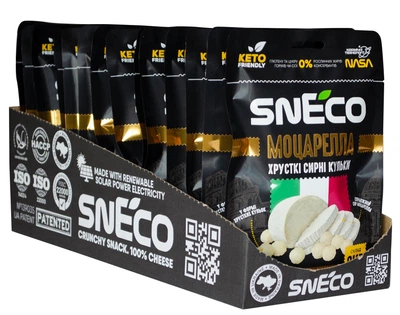 snEco "Моцарелла" 28г, коробка 15 пачок - сир сушений хрусткий