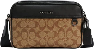 Сумка кросс-боди мужская кожаная Coach Graham In Signature Canvas Коричневая