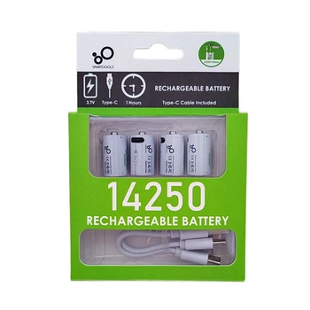 Аккумулятор 14250 3.7V с разъемом TYPE-C 300 mAh цена за блистер - 4 штуки + кабель TYPE-C