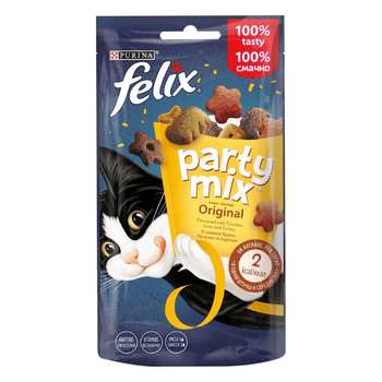 Ласощі Purina Felix Party Mix Original mix для дорослих кішок зі смаком курки печінки та індички 60 г