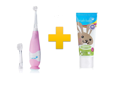 Комплект Brush-Baby BabySonic звуковая зубная щетка, 0-3 года розовая + Зубная паста Brush-Baby от 0 до 3 лет