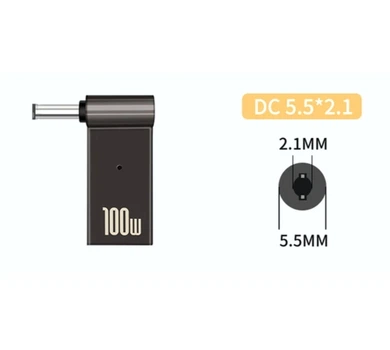 Адаптер переходник по протоколу PD 100W 5A 20V с Type-C(USB-C) в DC 5.5*2.1 для ноутбуков роутеров (WiFi) Черный