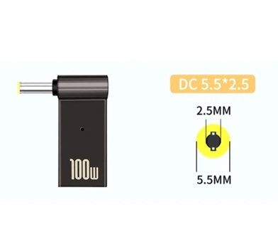 Адаптер - перехідник по протоколу PD 100W 5A 20V з Type-C (USB-C) в DC 5.5*2.5 для ноутбуків роутерів (WiFi) Чорний