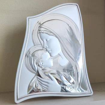 Греческая Икона Prince Silvero Богородица с младенцем в белой раме MA/E903/2WH 21,5*29 см