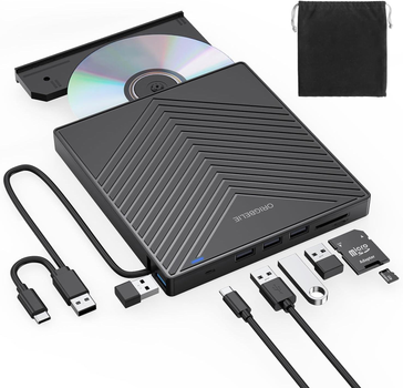 Внешний CD DVD-рекордер ORIGBELIE, USB 3.0 и Type-C с TF/SD, оптический привод DVD ±R/RW для ноутбука Mac PC Windows 11/10/8/7 Linux OS