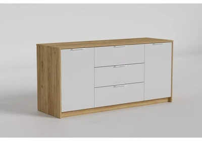 Комод в гостиную, прихожую, спальню 1500х480х717 Aura/Аура №2 LuxeStudio Дуб крафт золотой/Белый глянцевый (ДСП)