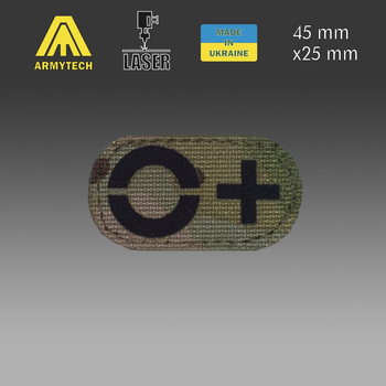 Шеврон на липучке Laser Cut ARMYTECH Группа крови мини 0(1) Rh+ 45х25 мм Мультикам/Черный (1112)