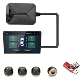 Автомобильная система контроля давления в шинах USB TPMS Android внешние датчики + U диск, черные (87304584)