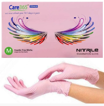 Нітрилові рукавички, розмір M. Care 365, Рожеві