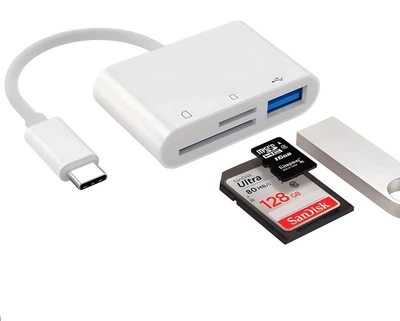 Переходник с USB Type-C на USB 3.0 + SD/TF (3 в 1) Адаптер для USB-C на флешку и SD TF картридер (485701)