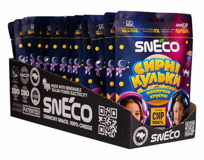 snEco "КОСМІЧНІ ДИТЯЧІ", коробка 15 пачок 28г - сир сушений хрусткий