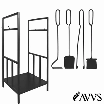 Набор для камина кованый LOFT AVVS tech с дровницей 75х49х37 см Черный