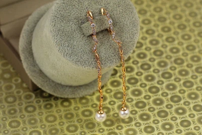 Сережки підвіски Xuping Jewelry Фея з перлами 8 см золотисті