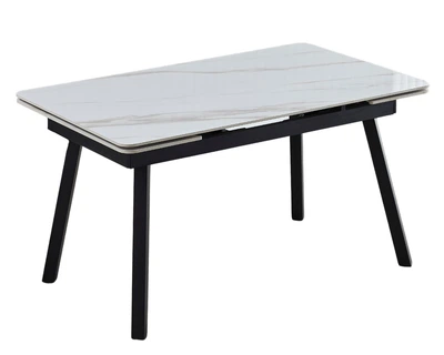 Стол обеденный раскладной MADRID CERAMIC 120(180)*85 белый глянец / черный каркас Intarsio