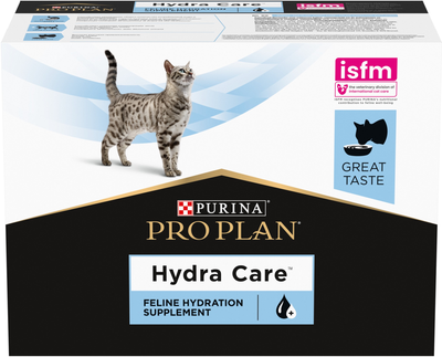 Opakowanie karmy dla dorosłych kotów Purina Pro Plan Hydra Care aby zwiększyć spożycie wody i zmniejszyć stężenie moczu 10 x 85 g (7613038944593)