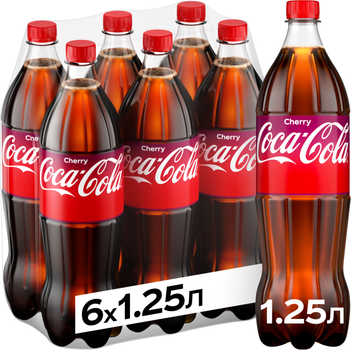 Упаковка напою безалкогольного сильногазованого Coca-Cola Cherry 6 x 1.25 л (5449000109255)