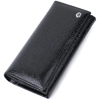 Женский большой кошелек из натуральной лакированной кожи ST Leather Черный для карт с магнитной застежкой (bg226fash79)