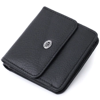 Компактный женский кошелек с карманом для монет из натуральной кожи ST Leather Wallet 22690 Черный