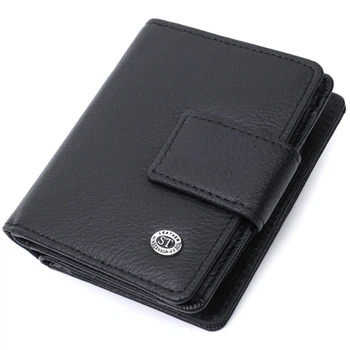 Женский вертикальный кошелек с монетницей из натуральной кожи ST Leather Черный (bg227fash13)