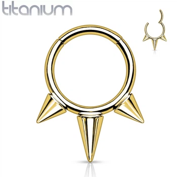 Кольцо кликер из титана с шипами Spikes RHT57-1608-GD серьга для пирсинга септума, уха, брови (1,2мм, 8мм)