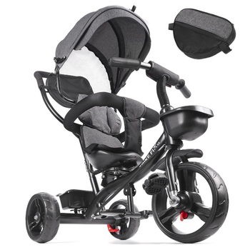 Дитячий триколісний велосипед толокар коляска Ikonka Trike Fix Lite 3в1 з батьківською ручкою велосипед для хлопчика, дитячий велосипед з капюшоном для дівчинки сірий