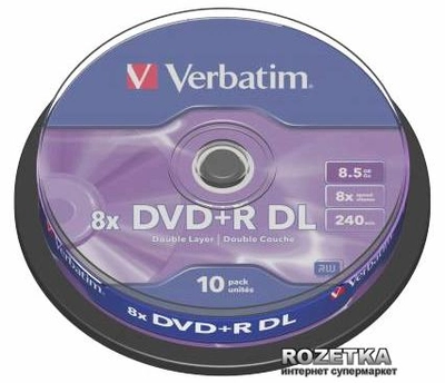 Verbatim DVD+R 8.5 GB DL 8x Cake 10 шт (43666)